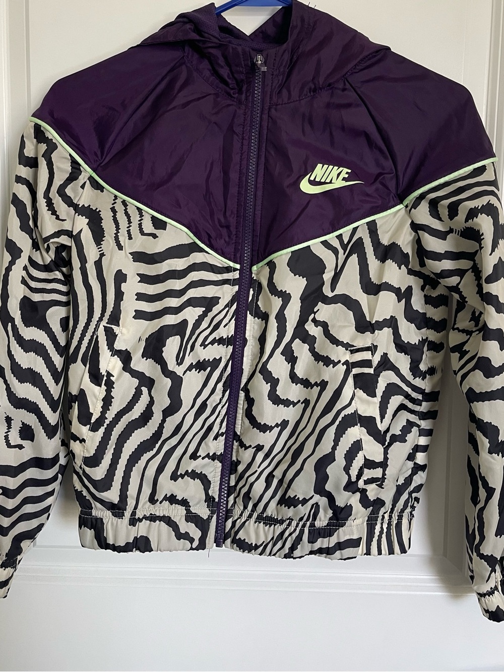 Nike Purple Hooded Windbreaker with Zebra Print